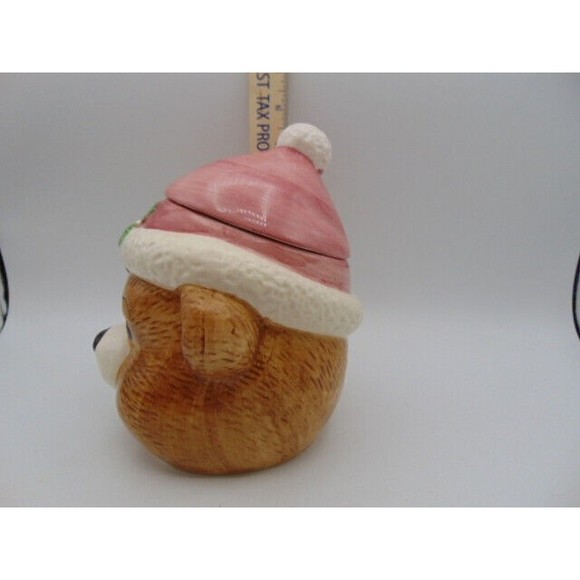 Small Brown Christmas Teddy Bear Cookie or Candy Jar Ceramic Hand Painted - Picture 11 of 12